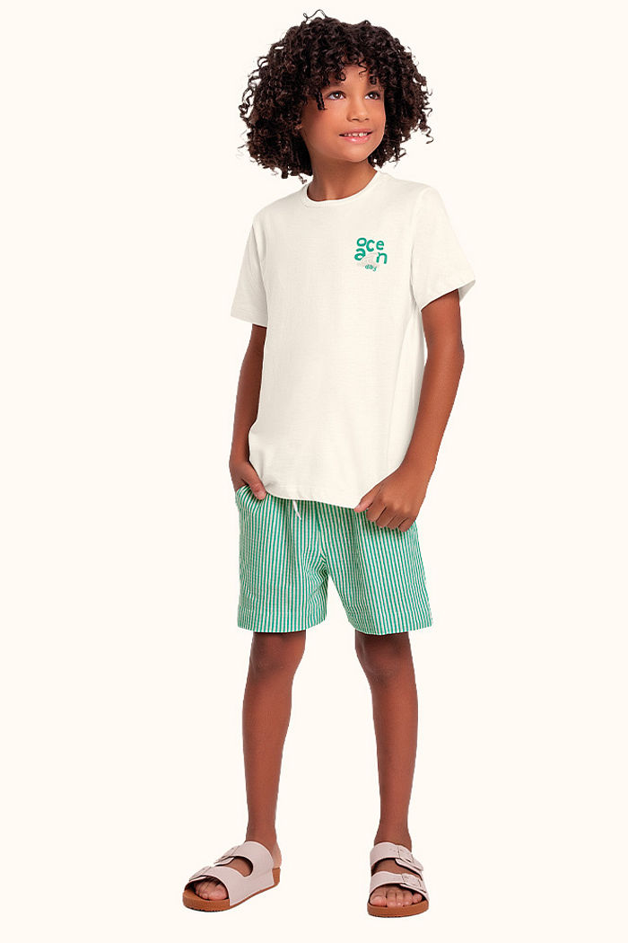 Conjunto camiseta em meia malha e bermuda em malha florence ocean