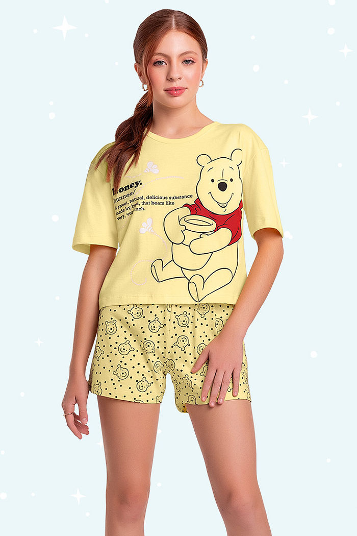 Conjunto pijama camisa e short Honey Ursinho Pooh