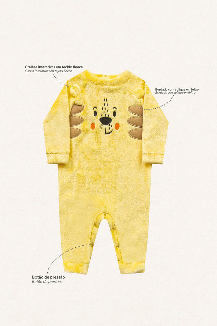 Macacão manga longa em tecido fleece bichinho