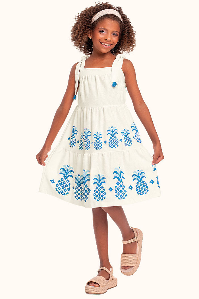 Vestido em malha florence com alças de amarração abacaxi