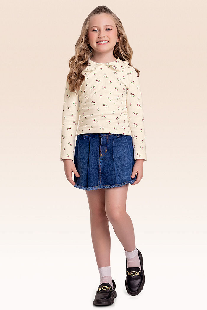 Blusa manga longa em malha pointelle