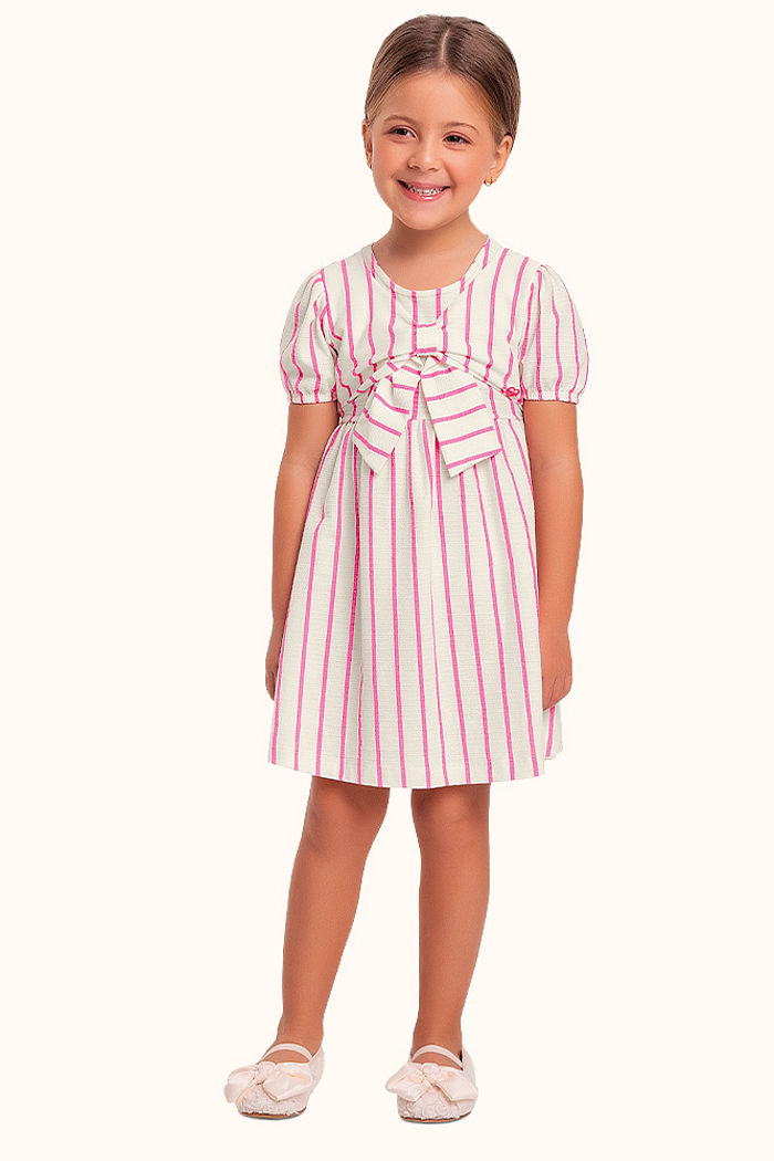 Vestido verão em malha florence com listras e laço decorativo