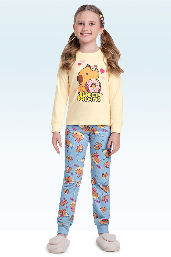 Conjunto pijama blusa manga longa e calça