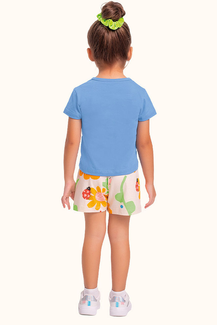 Conjunto blusa e short em meia malha florido