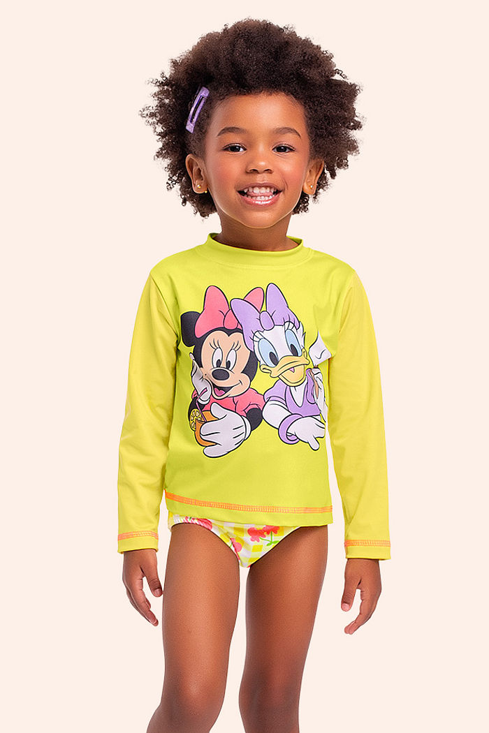 Conjunto infantil blusa manga longa e calcinha Minnie moda praia