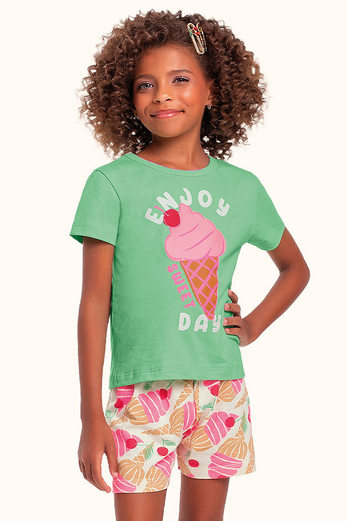 Conjunto blusa/short sorvete em meia malha