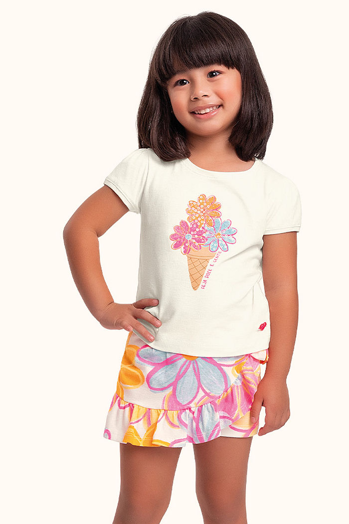 Conjunto blusa e short saia verão flores