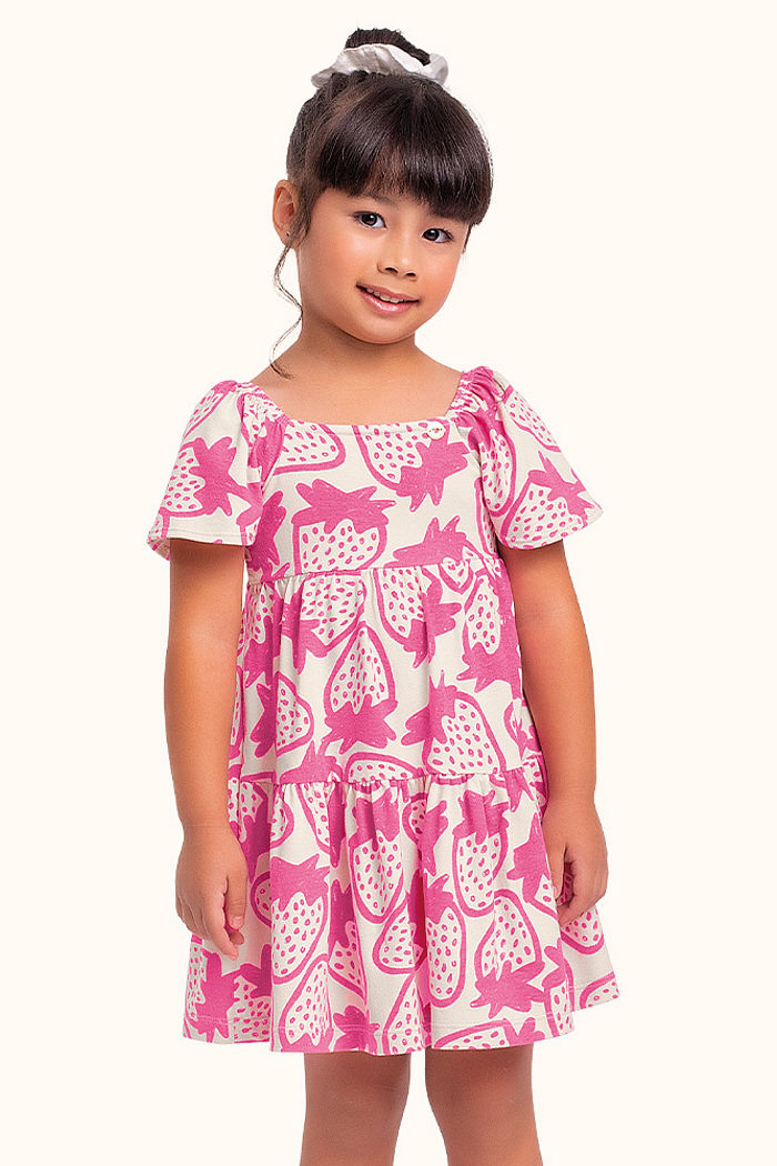 Vestido verão estampa morango em algodão leve