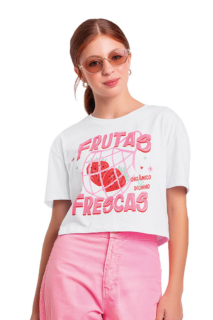 Blusa juvenil estampa frutas verão