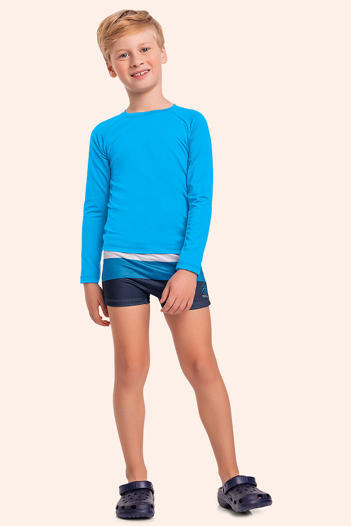 Camiseta infantil manga longa moda praia com proteção uv