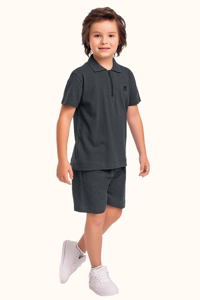 Camisa polo em meia malha piquet com zíper funcional