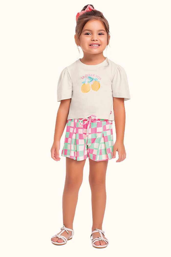 Conjunto blusa e short em malha florence limonada