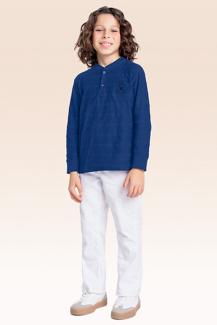 Camiseta manga longa em malha listras co