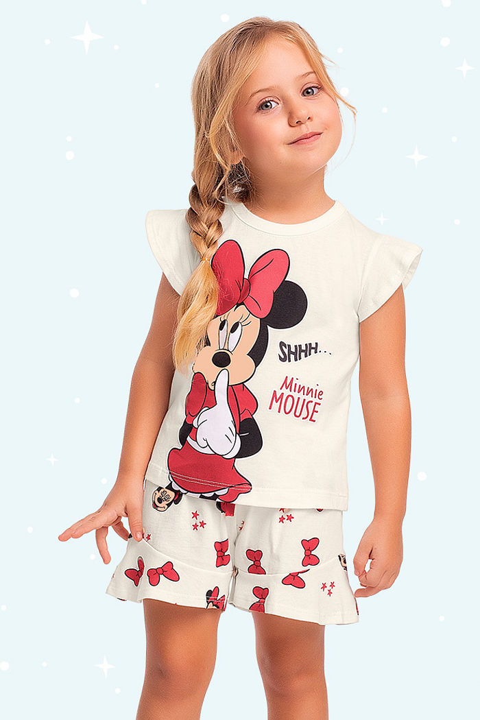 Conjunto pijama blusa e short Minnie brilha no escuro