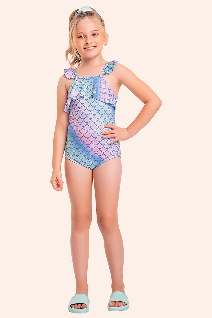 Maiô com forro em Cotton poliéster escamas sereias