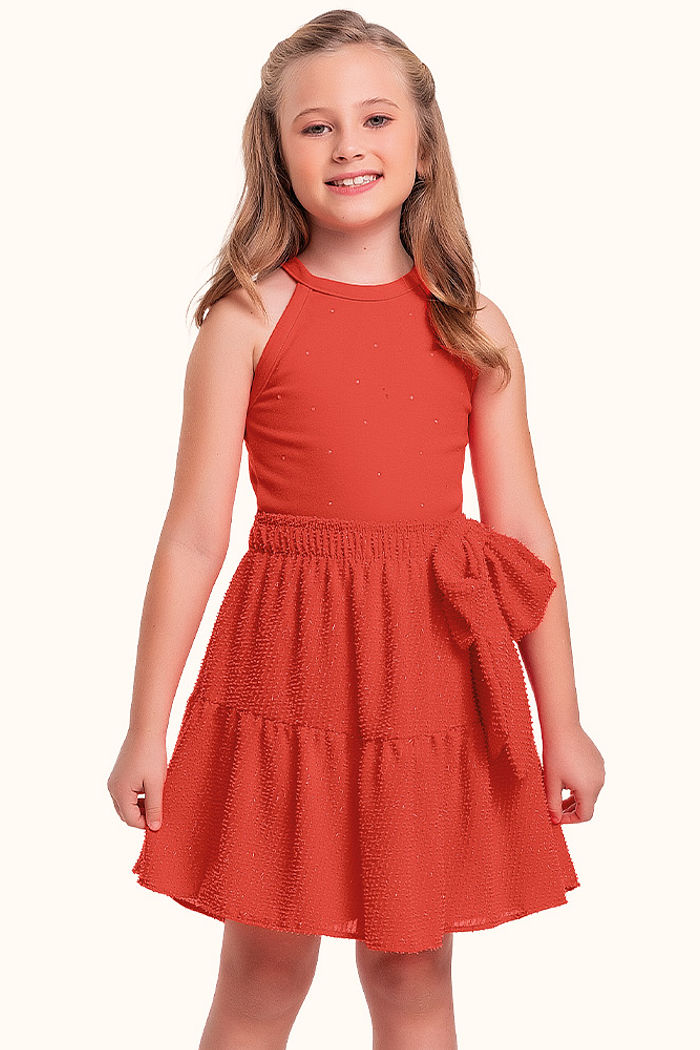 Conjunto regata em cotton leve e short saia em tecido brilho