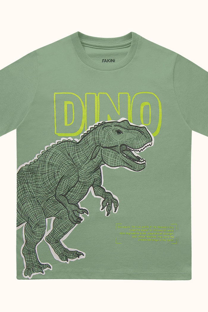 Camiseta em meia malha com relevo em 3d dinossauro