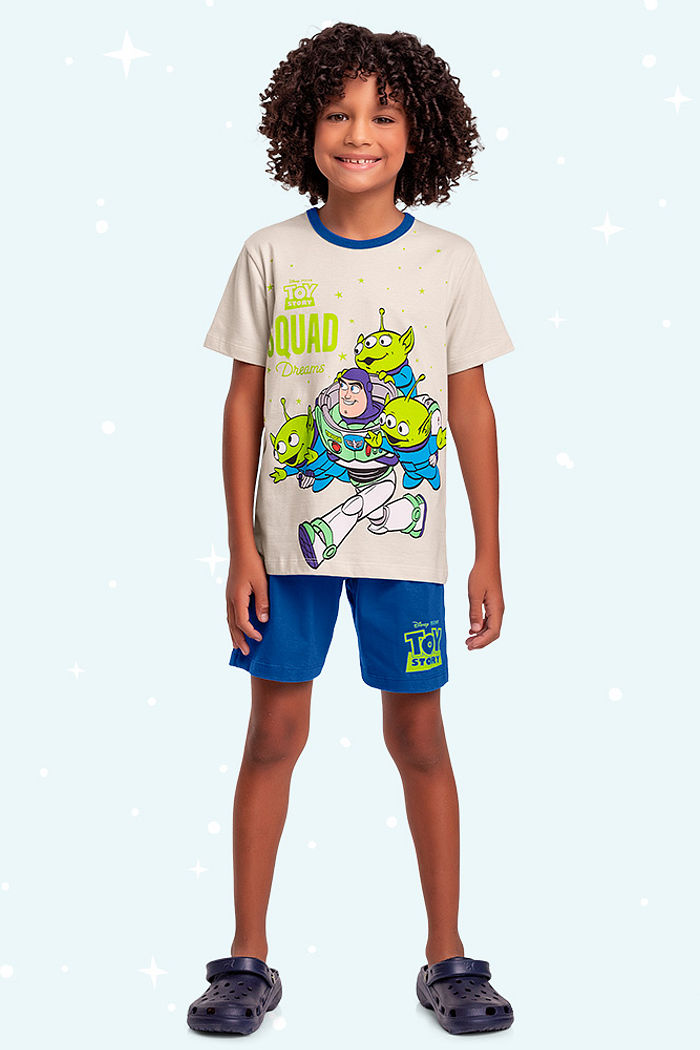 Conjunto pijama infantil camiseta e bermuda Toy Story
