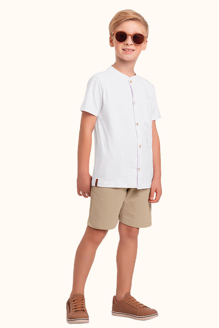 Conjunto camisa gola padre em meia malha e bermuda em moletinho