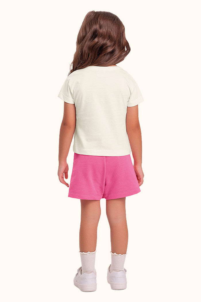 Conjunto blusa em meia malha e short saia em moletinho ursinho pooh