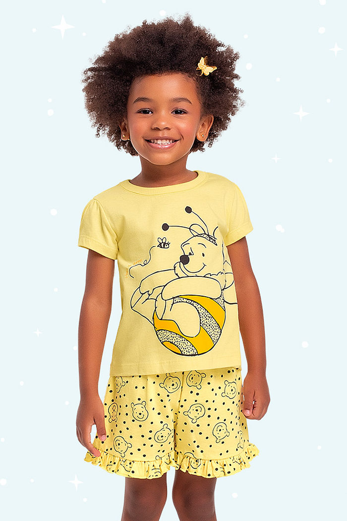 Conjunto pijama blusa e short Ursinho Pooh