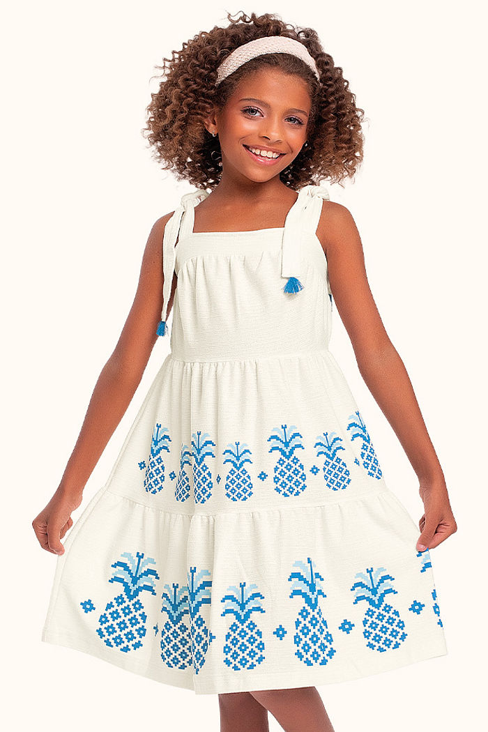 Vestido em malha florence com alças de amarração abacaxi