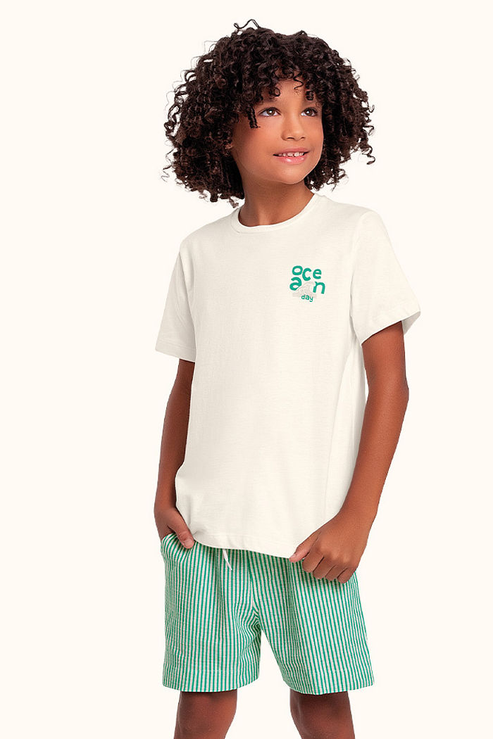 Conjunto camiseta em meia malha e bermuda em malha florence ocean