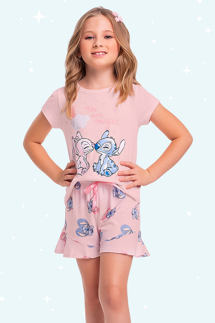 Conjunto pijama blusa e short Lilo Stitch