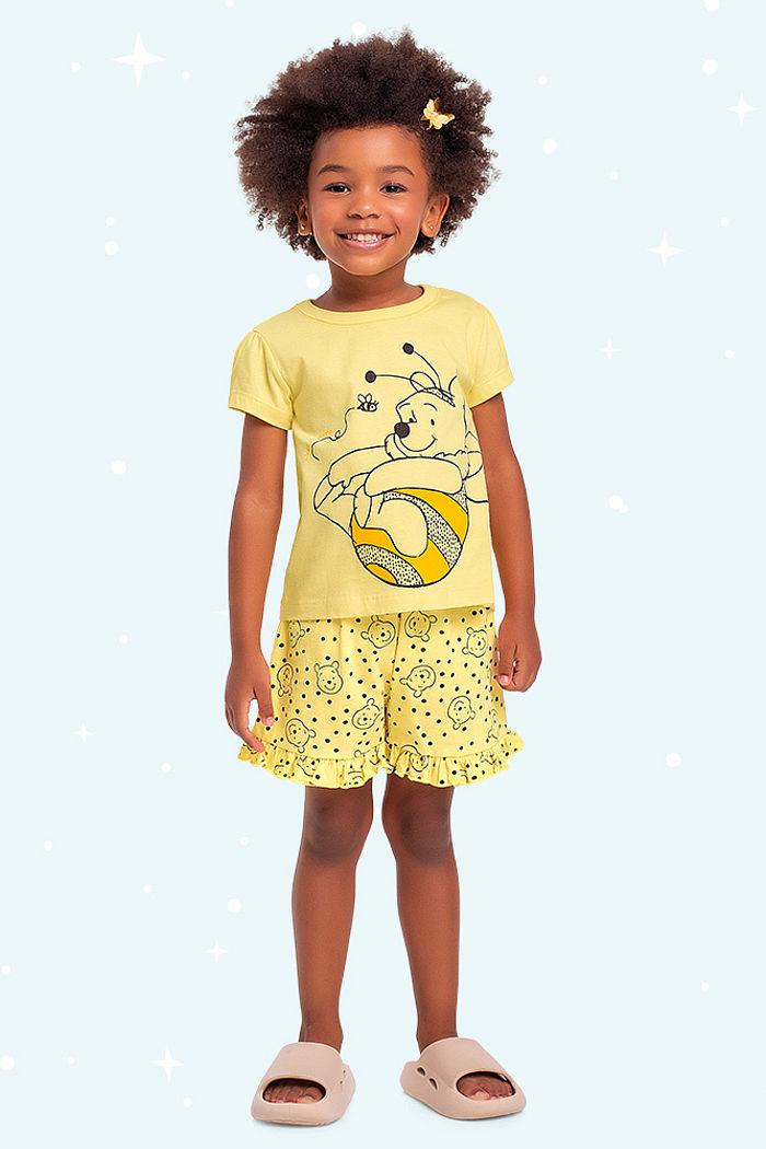 Conjunto pijama blusa e short Ursinho Pooh