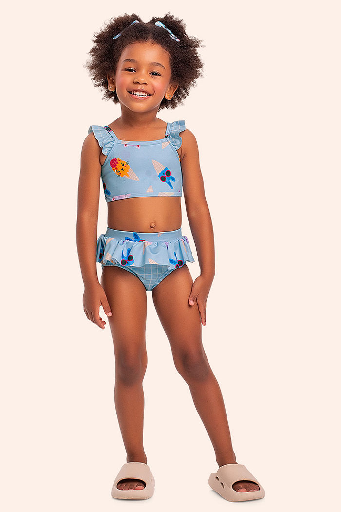 Maiô infantil estampa sereia com proteção uv