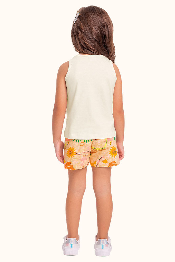 Conjunto regata/short estampa tropical em meia malha