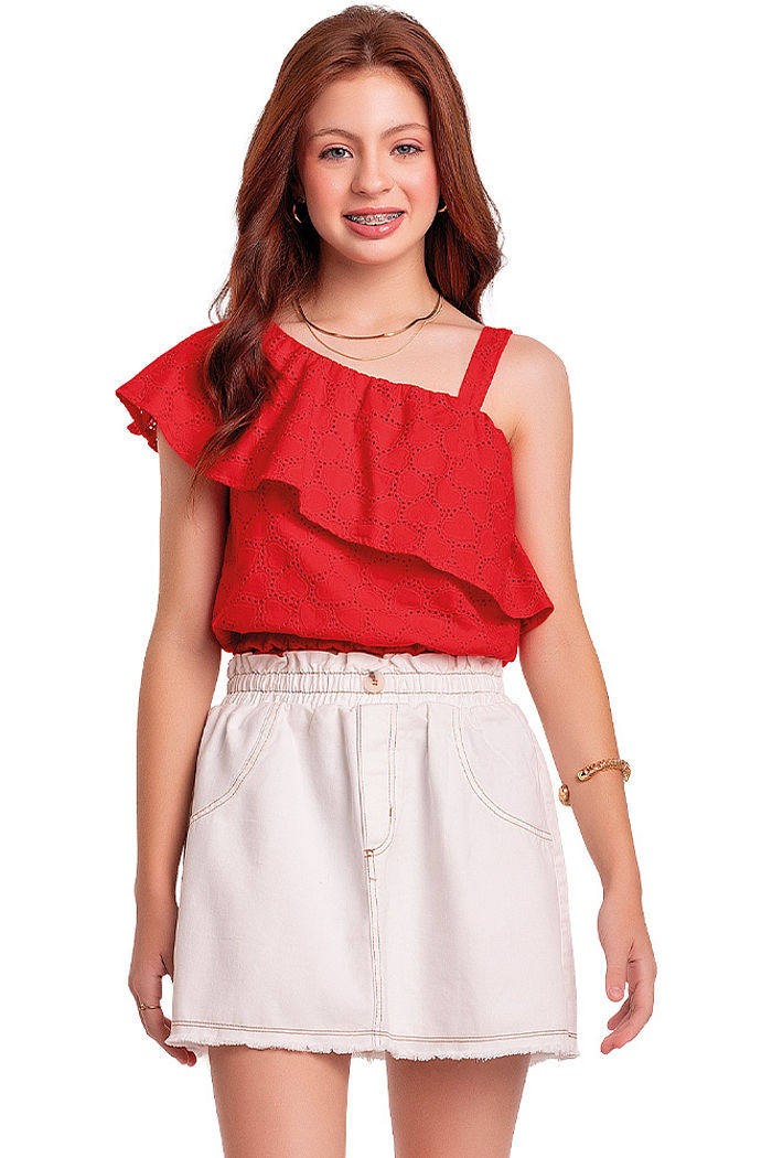 Blusa em tecido laise com forro em meia malha