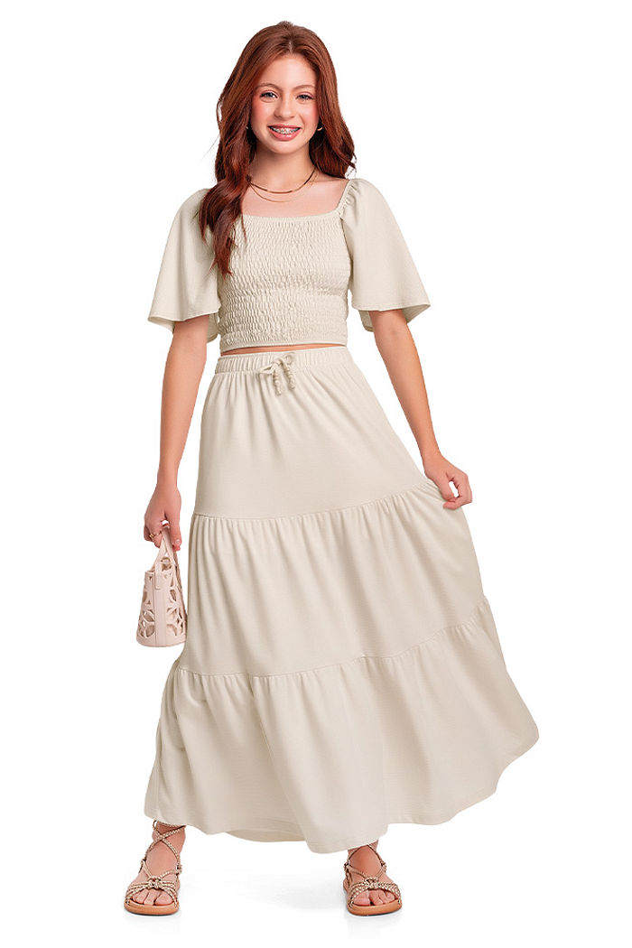 Blusa juvenil com lastex em malha favo