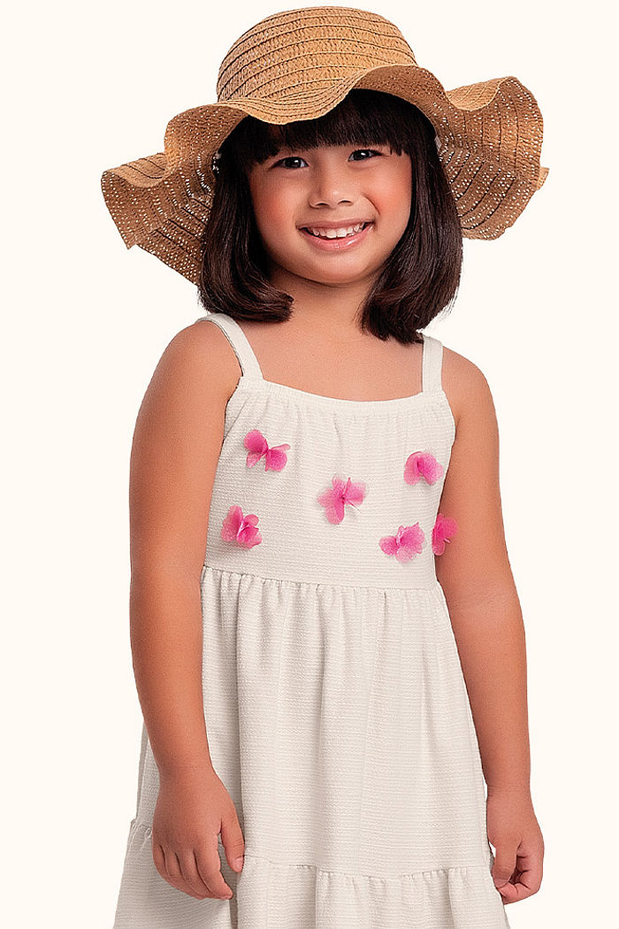 Vestido de alcinha em malha florence com aplique de flores 3d