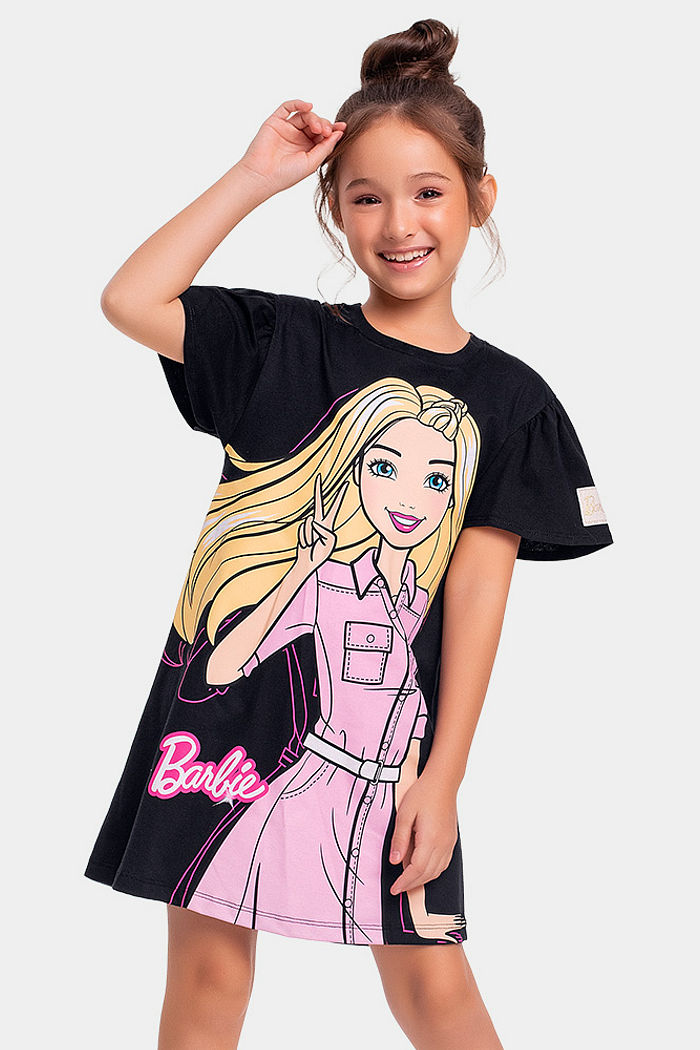 Vestido infantil Barbie estampa fashion
