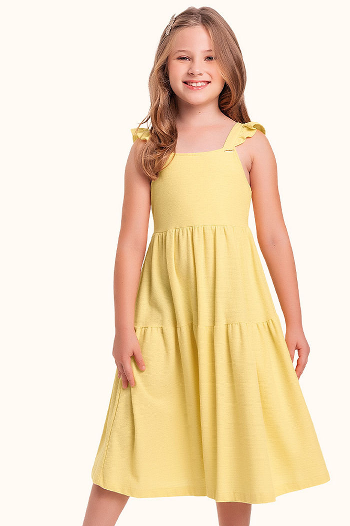 Vestido em meia malha de alça com pingente