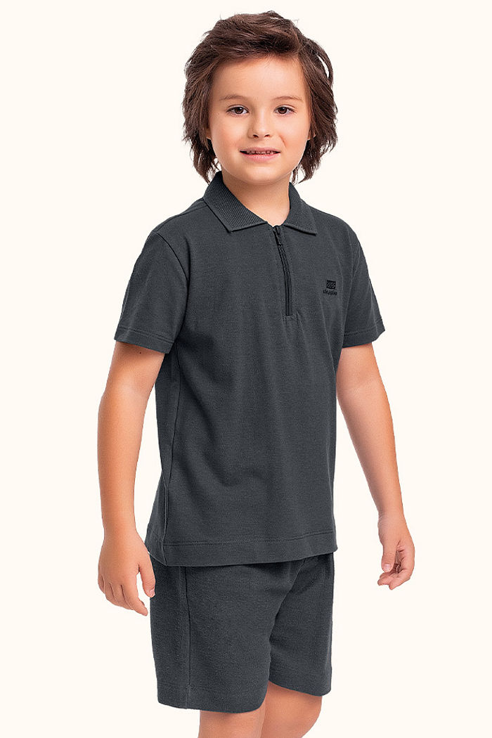 Camisa polo em meia malha piquet com zíper funcional