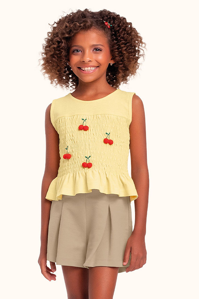 Conjunto regata e short em moletinho com bordado