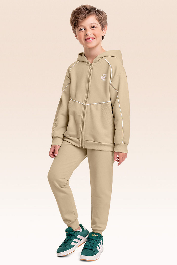 Conjunto jaqueta com capuz e calça