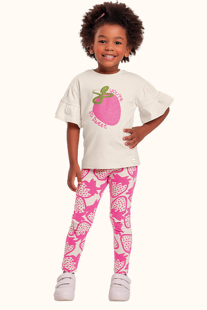 Conjunto blusa e legging estampa morango com glitter