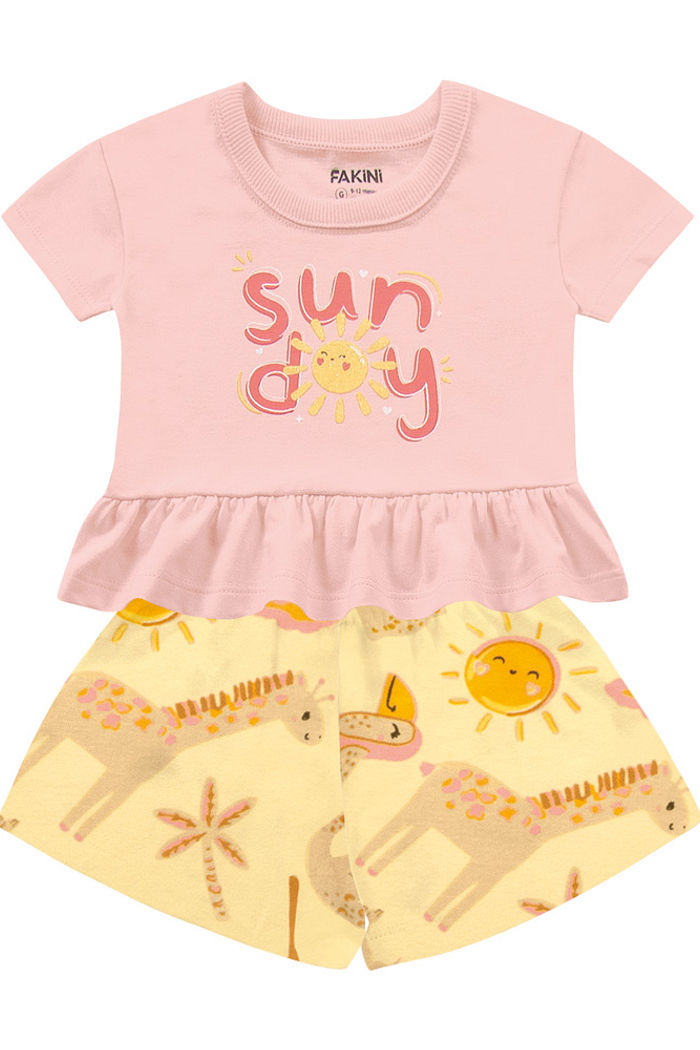 Conjunto blusa em meia malha e short em suedine