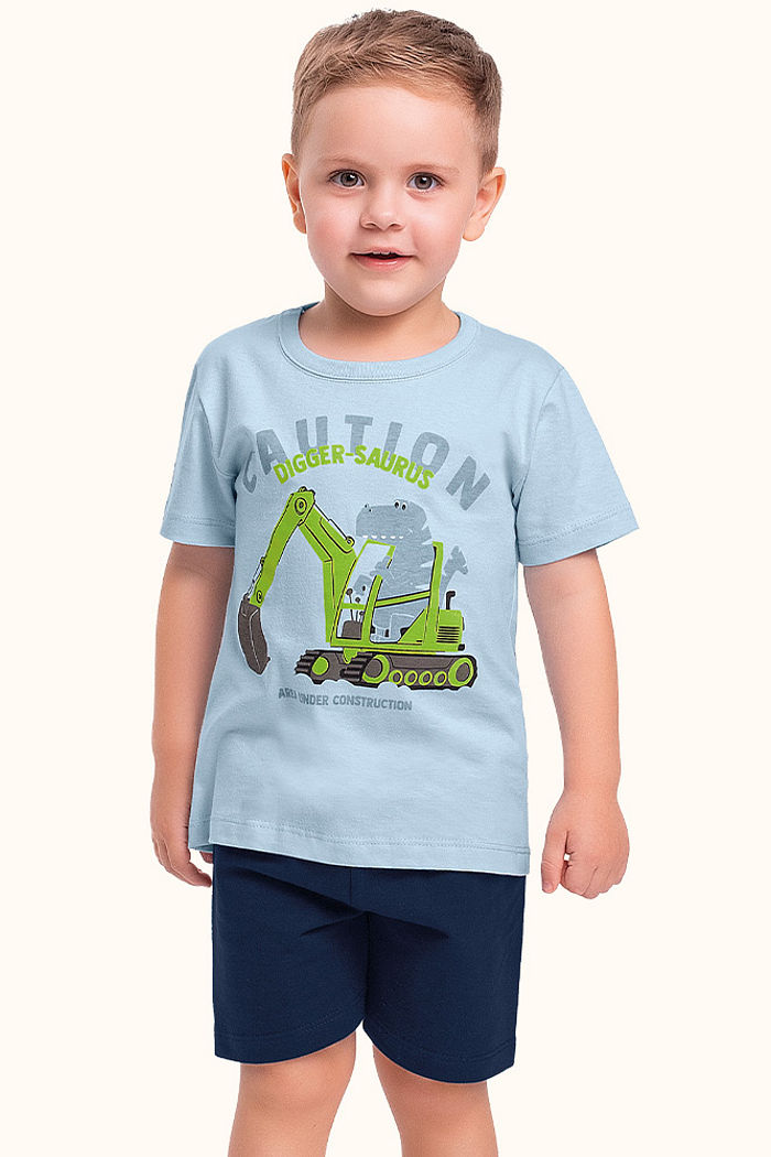 Conjunto camiseta em meia malha e bermuda em moletinho caution