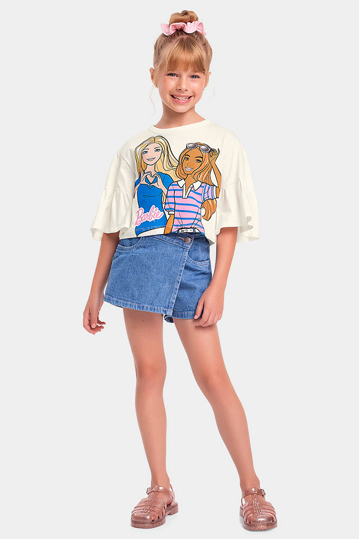 Blusa infantil Barbie em meia malha