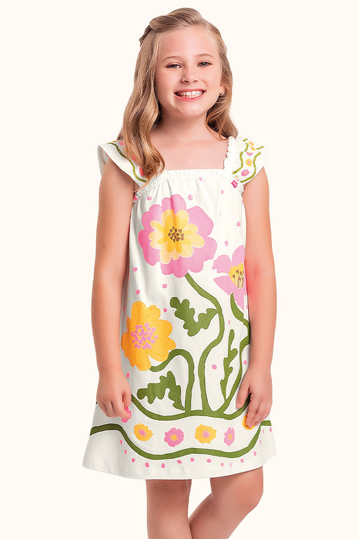 Vestido em cotton flores