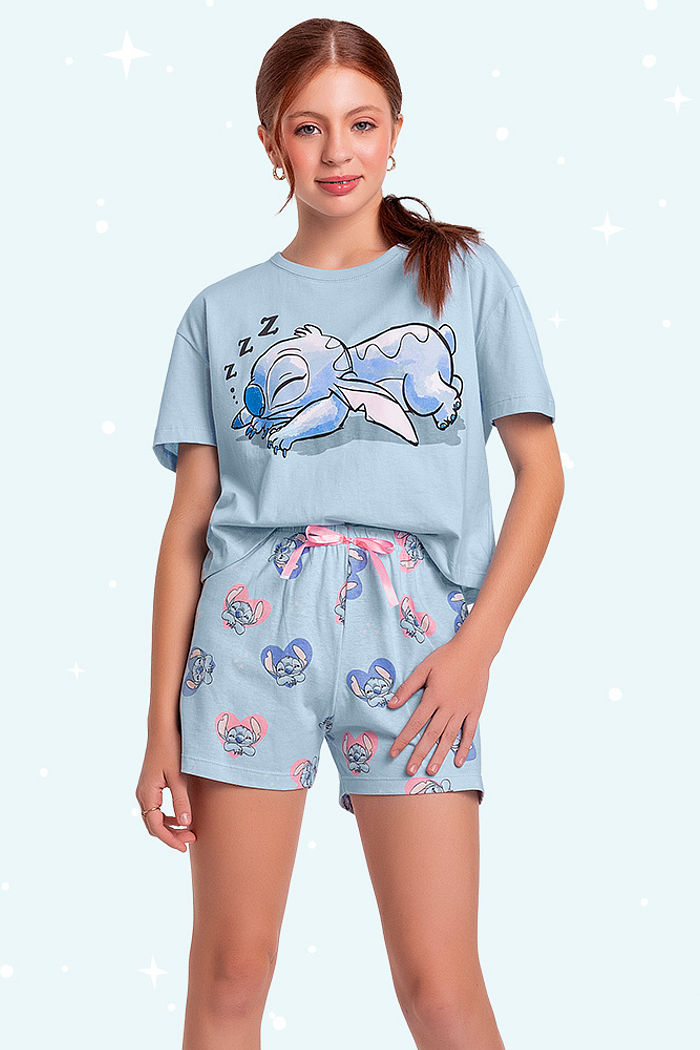 Conjunto pijama juvenil blusa e short Stitch