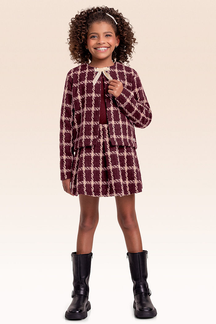 Casaco aberto xadrez com laço