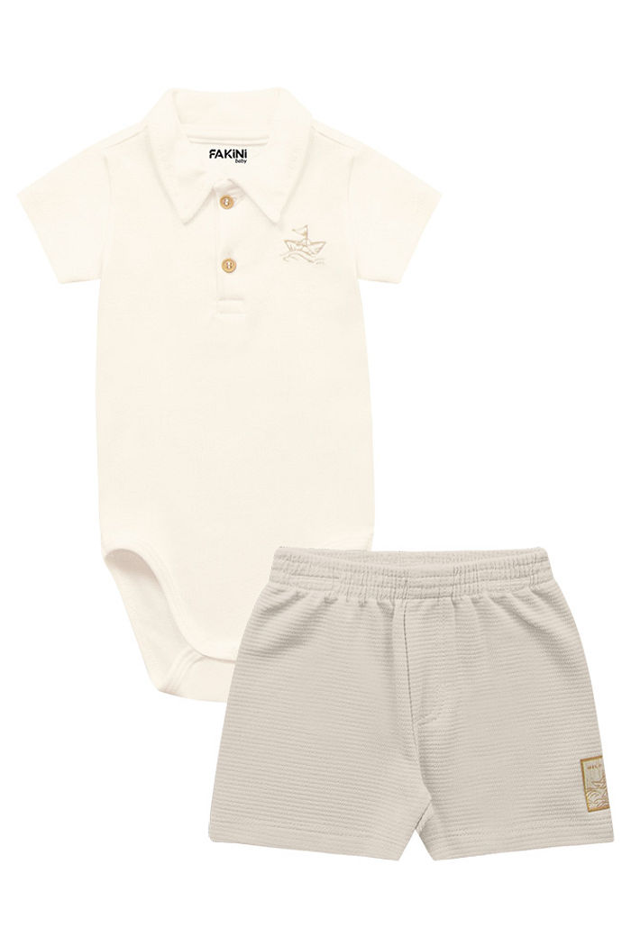 Conjunto bebê body polo e bermuda de moletinho