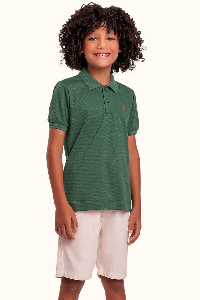 Camisa polo em malha favo com bordado