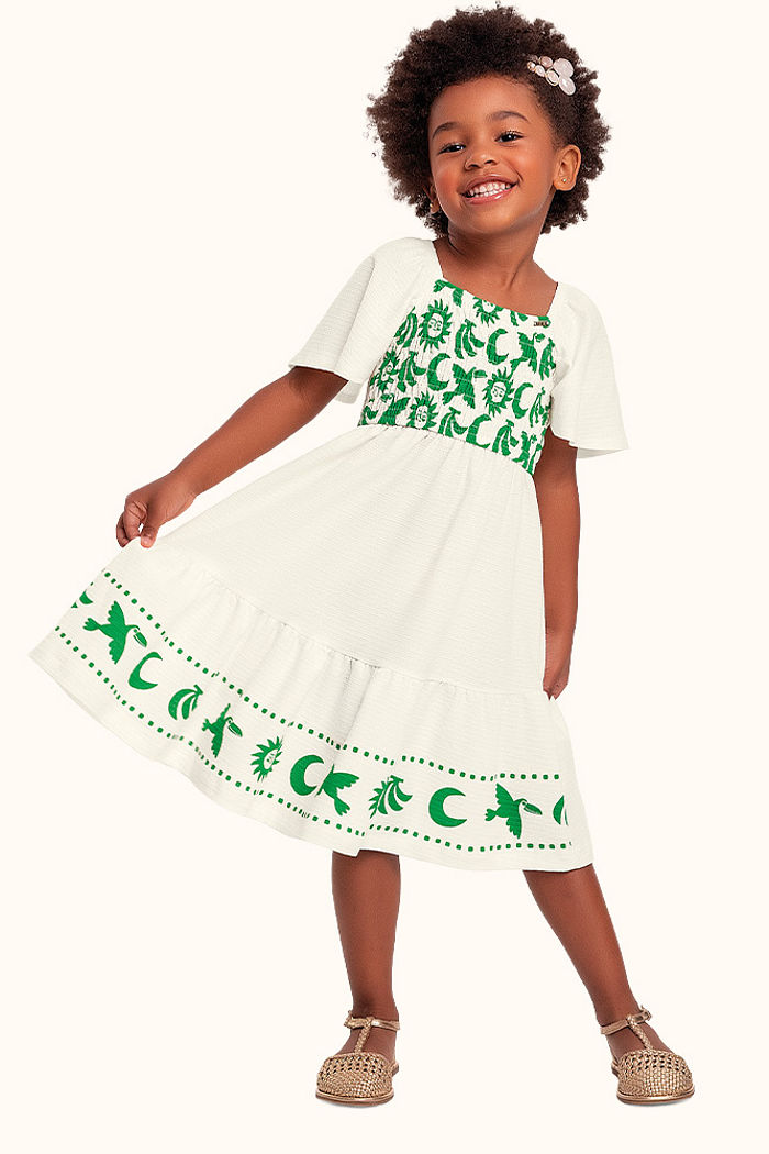 Vestido midi estampa tropical em malha florence com lastex