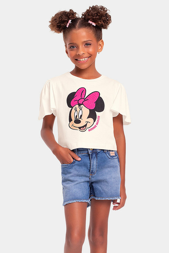 Blusa infantil curta Minnie com strass